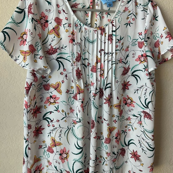 Cato Floral Print Blouse - Pink, Green, Yellow on White - Picture 2 of 3